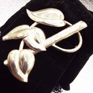 NAPIER ANTIQUE 1940S DECO STERLING PHILODENDRON LEAVES LARGE BROOCH PIN 13